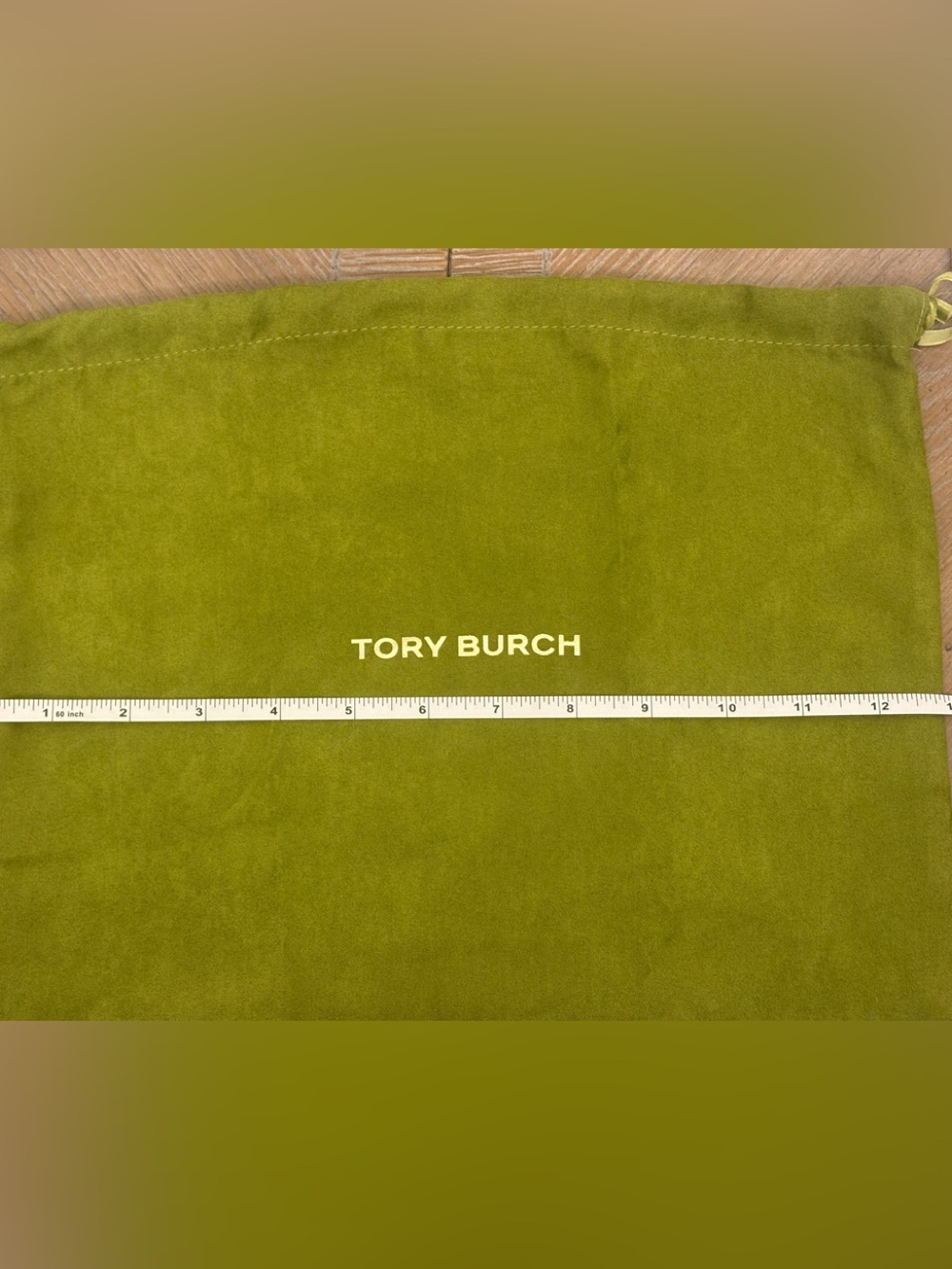 Tory Burch Olive Green Drawstring Logo Dust Pouch - Picture 3 of 4